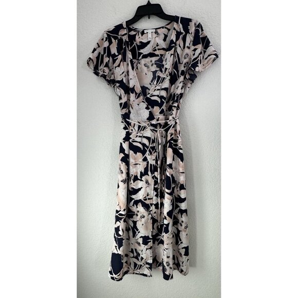 LEITH Floral Wrap Dress Sz. M Navy Blue Pink Nordstrom Work‎ Baby Shower Wedding - Picture 2 of 8